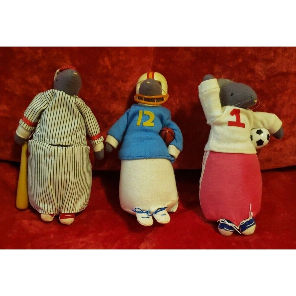 Vtg Russ Berrie Character Plush Mice Mouse Football Baseball Soccer